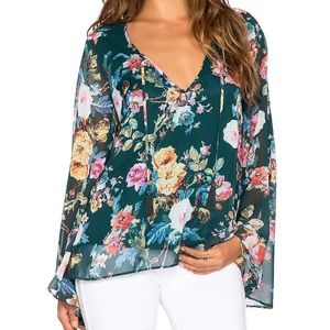 Show Me Your MuMu Dark Teal Floral V-Neck Peasant Blouse